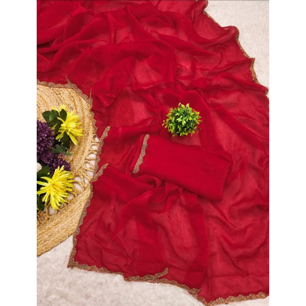 Women’s Premium Organza Saree with Zari Border & Unstitched BP (Pack of 1)