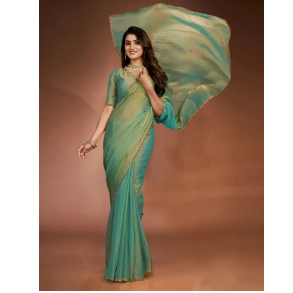 Women’s Premium Organza Saree with Zari Border & Unstitched BP (Pack of 1)