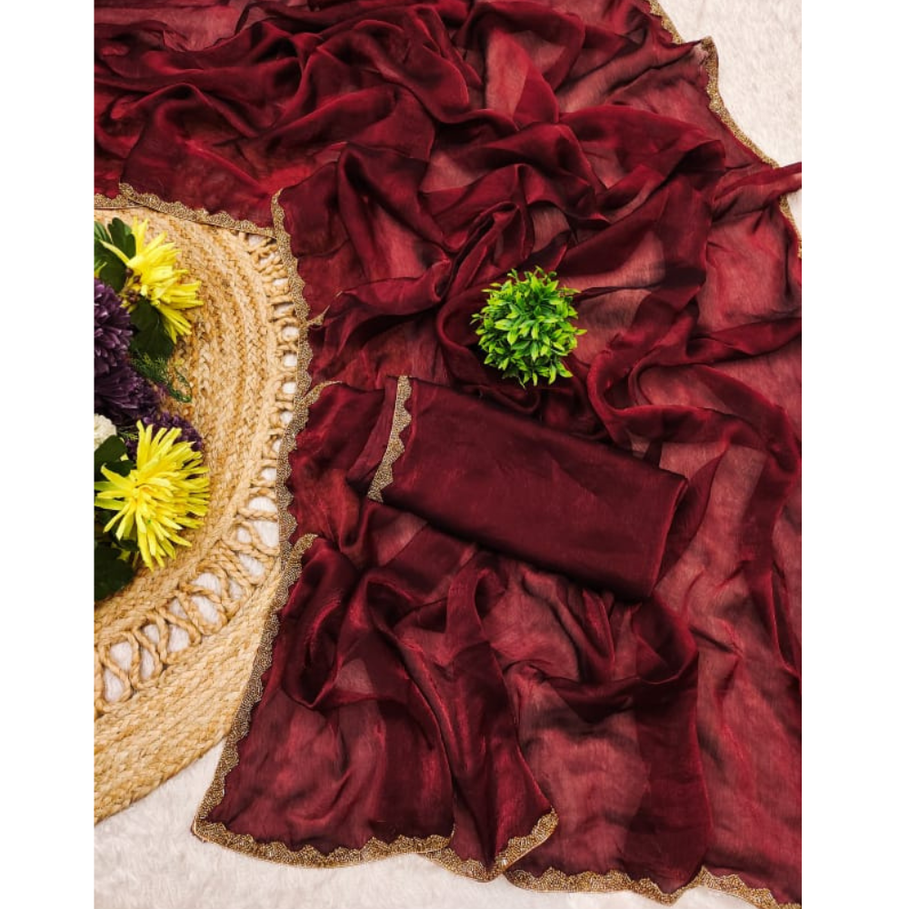 Women’s Premium Organza Saree with Zari Border & Unstitched BP (Pack of 1)