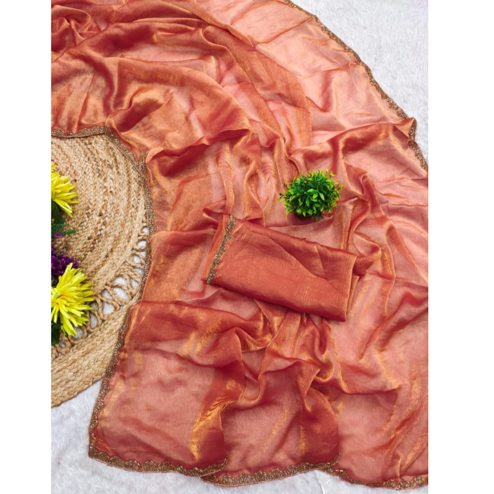 Women’s Premium Organza Saree with Zari Border & Unstitched BP (Pack of 1)