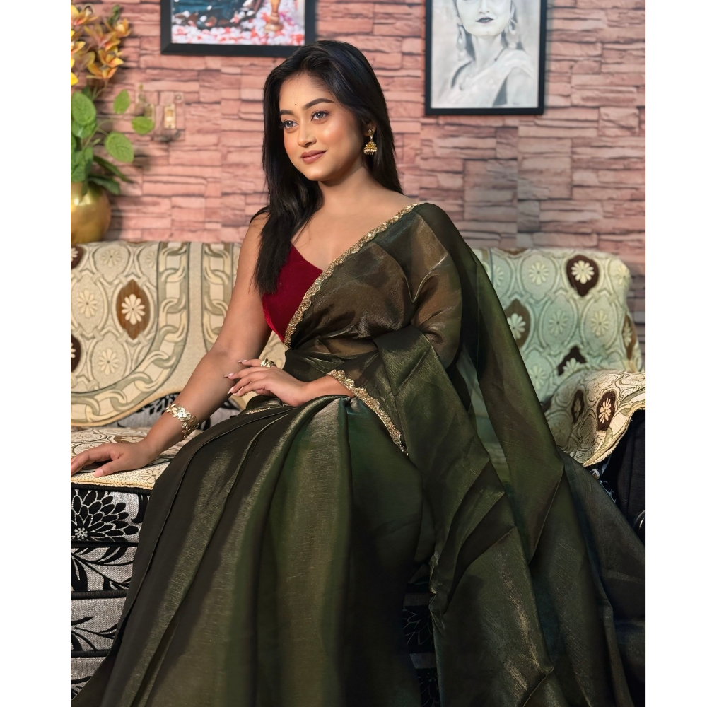 Women’s Premium Organza Saree with Zari Border & Unstitched BP (Pack of 1)