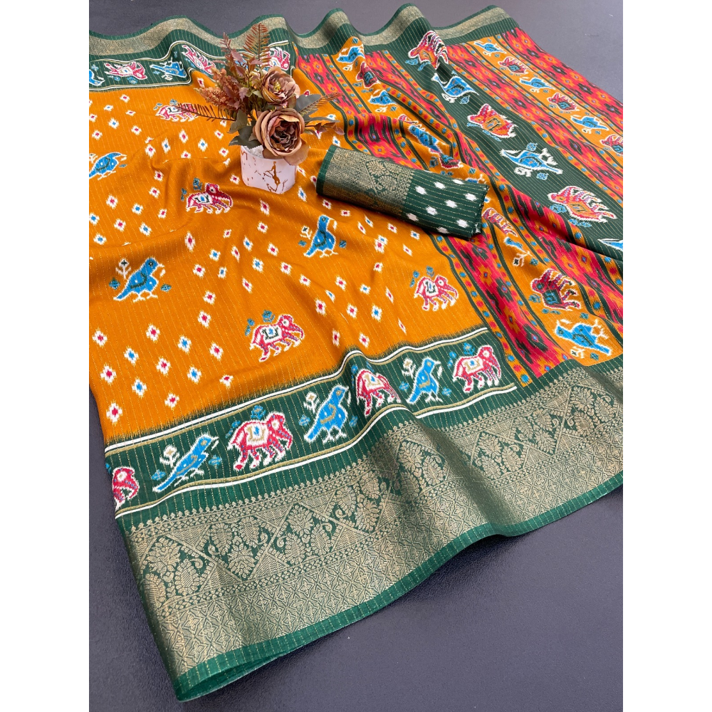 Dola Jacquard Silk Blend With Reco Jari Saree with Unstitched BP for Women (Pack of 1)