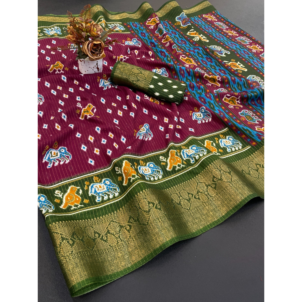 Dola Jacquard Silk Blend With Reco Jari Saree with Unstitched BP for Women (Pack of 1)