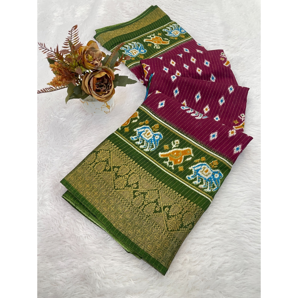 Dola Jacquard Silk Blend With Reco Jari Saree with Unstitched BP for Women (Pack of 1)