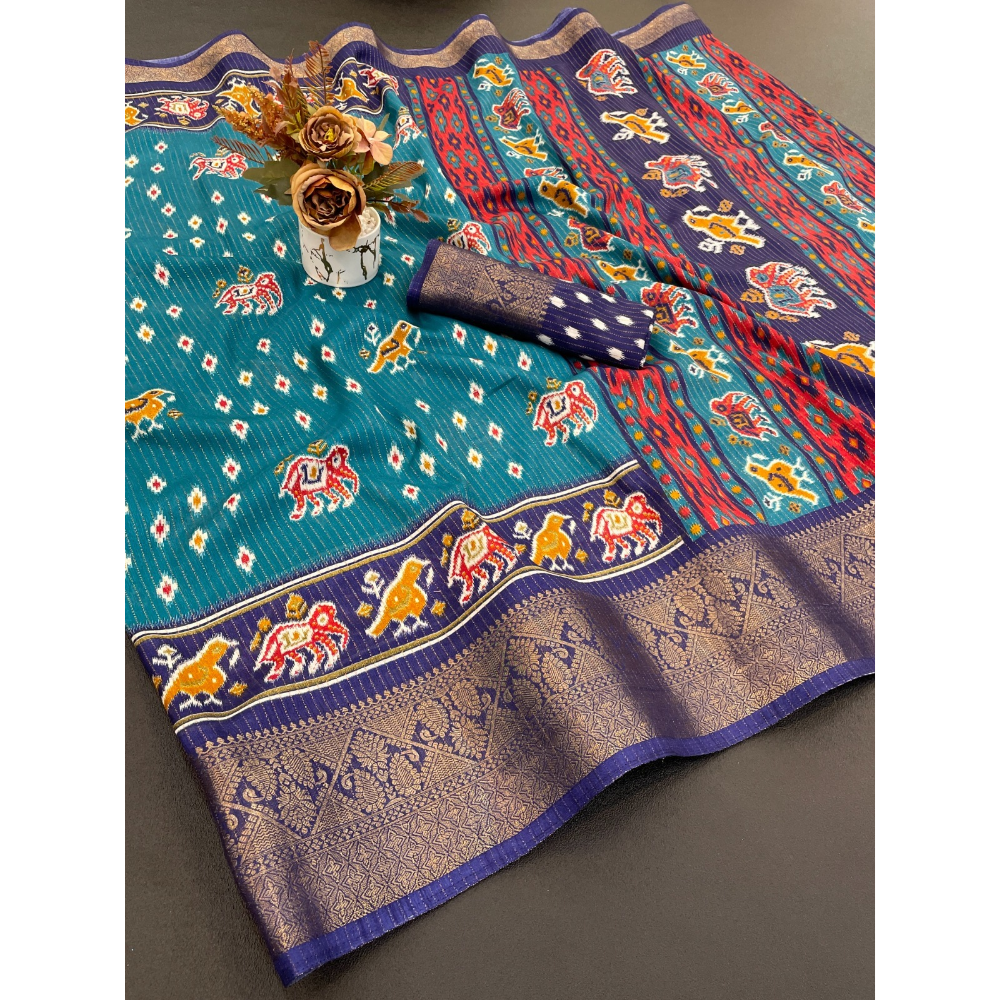 Dola Jacquard Silk Blend With Reco Jari Saree with Unstitched BP for Women (Pack of 1)