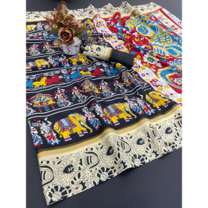 Mulmul Cotton Banarasi Pattu Saree with Unstitched BP for Women (Pack of 1)