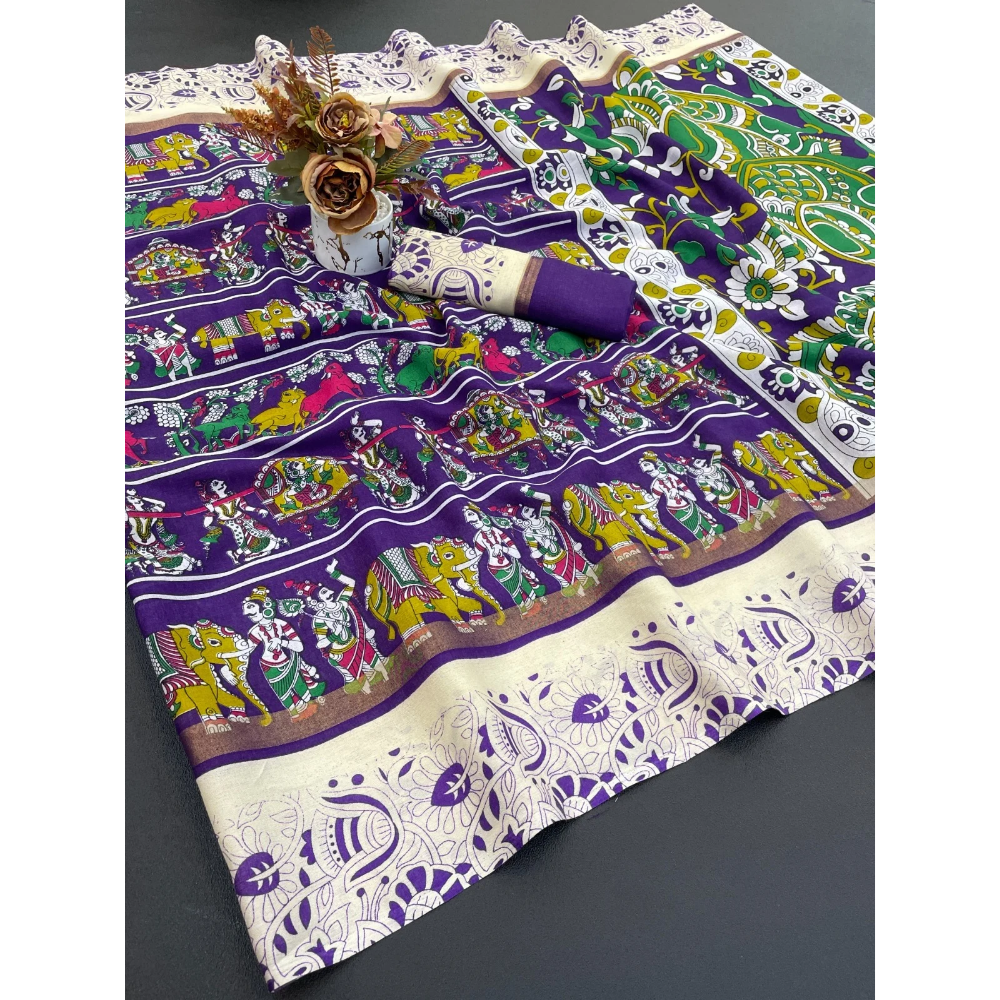 Mulmul Cotton Banarasi Pattu Saree with Unstitched BP for Women (Pack of 1)