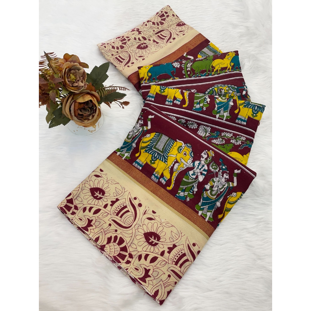 Mulmul Cotton Banarasi Pattu Saree with Unstitched BP for Women (Pack of 1)