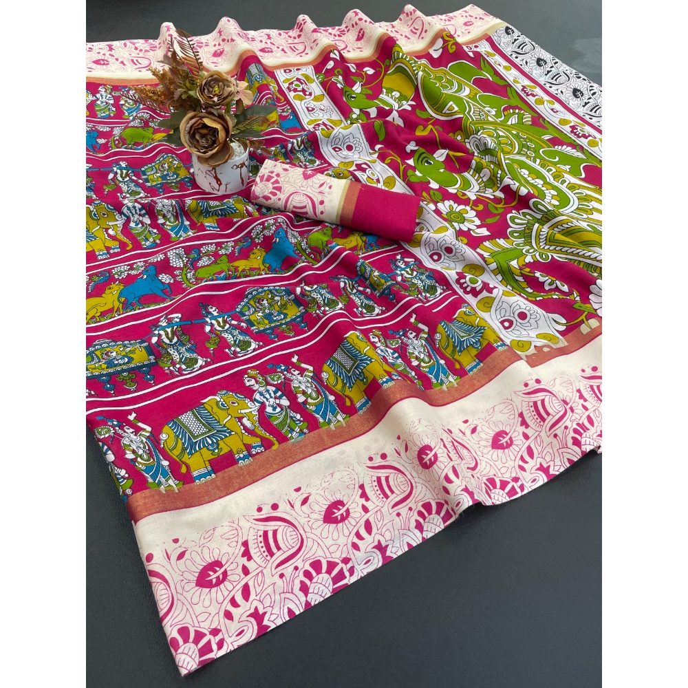 Mulmul Cotton Banarasi Pattu Saree with Unstitched BP for Women (Pack of 1)