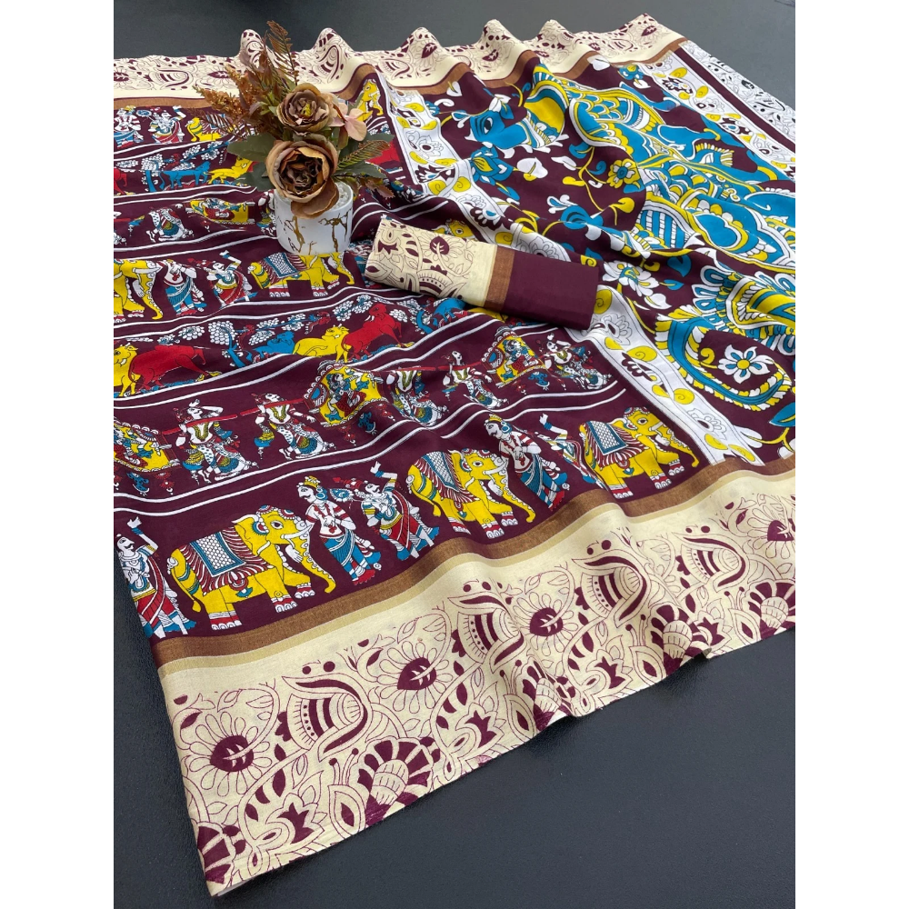 Mulmul Cotton Banarasi Pattu Saree with Unstitched BP for Women (Pack of 1)