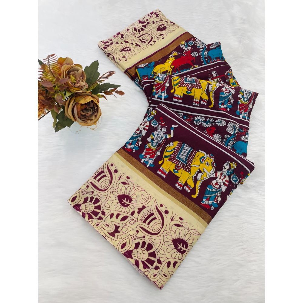 Mulmul Cotton Banarasi Pattu Saree with Unstitched BP for Women (Pack of 1)