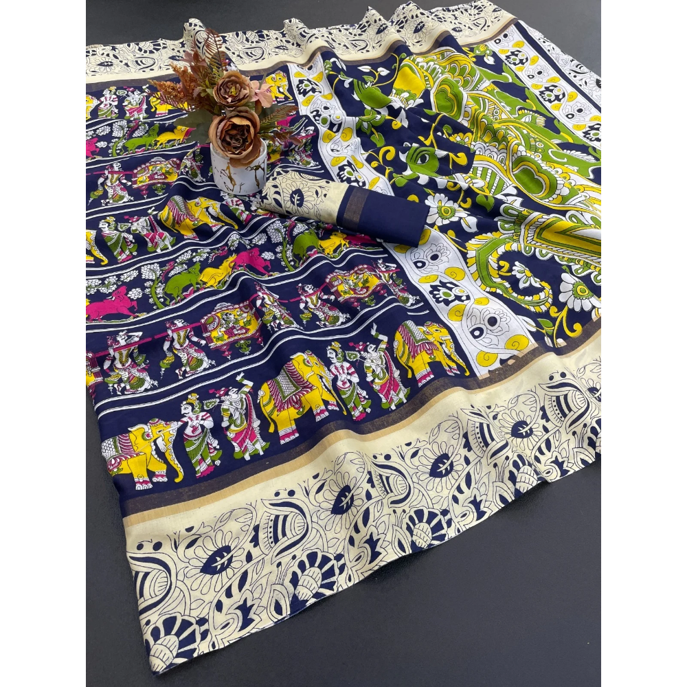 Mulmul Cotton Banarasi Pattu Saree with Unstitched BP for Women (Pack of 1)