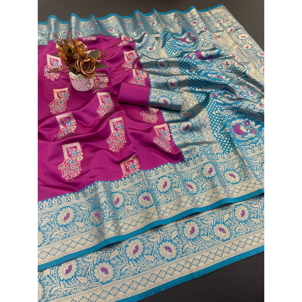 Soft Pethani Silk Saree with Unstitched BP for Women (Pack of 1)