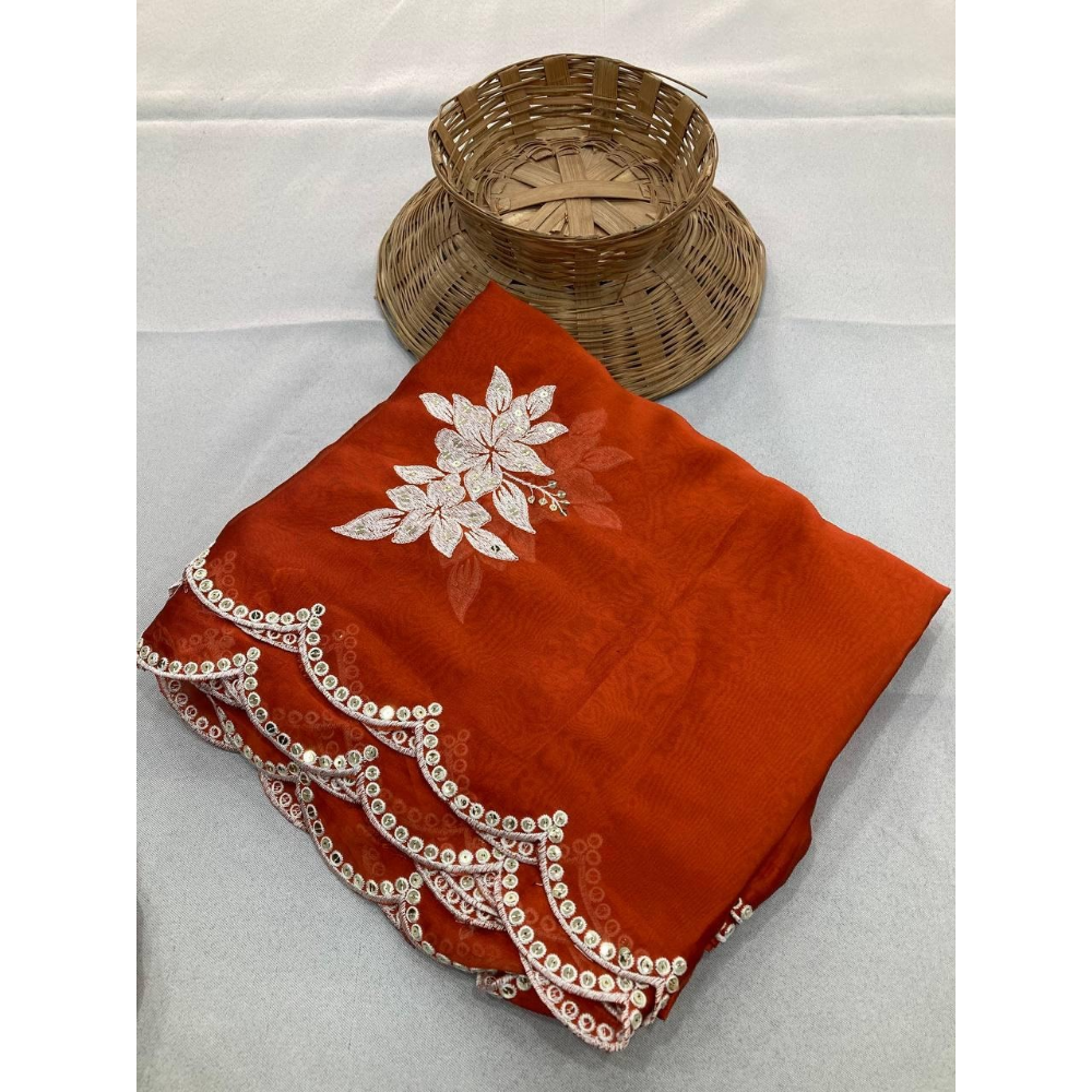 Party Wear Soft Rangoli Silk Saree with Unstitched BP (Pack of 1)