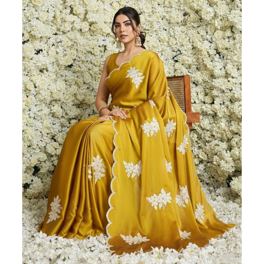 Party Wear Soft Rangoli Silk Saree with Unstitched BP (Pack of 1)