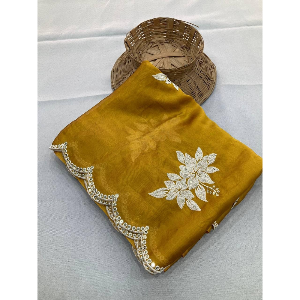 Party Wear Soft Rangoli Silk Saree with Unstitched BP (Pack of 1)