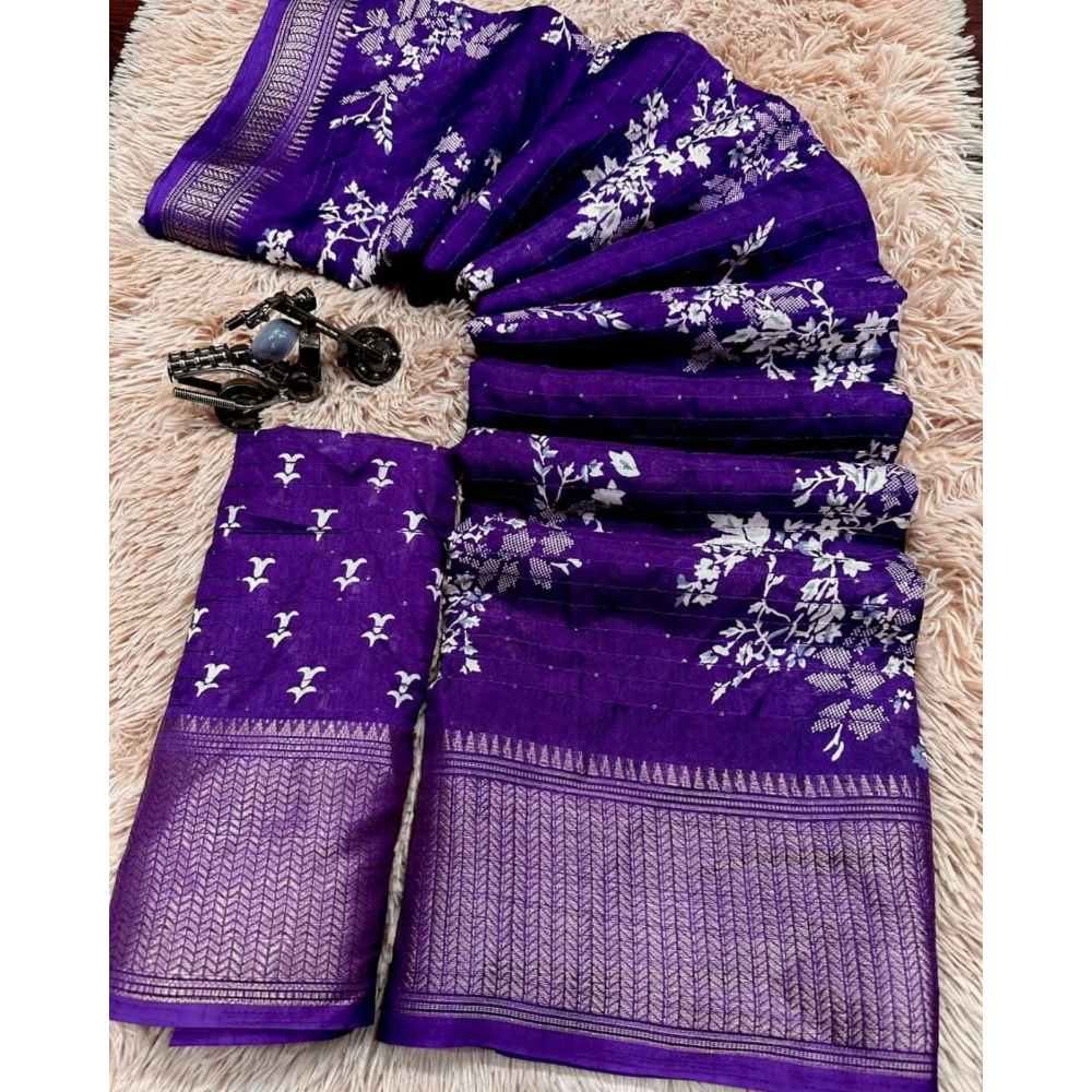 Dola Silk Designer Printed Croset Saree with Unstitched BP (Pack of 1)