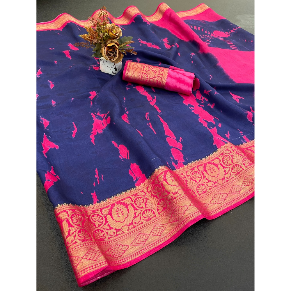 Designer Dola Silk Jacquard Border Saree with Unstitched BP (Pack of 1)