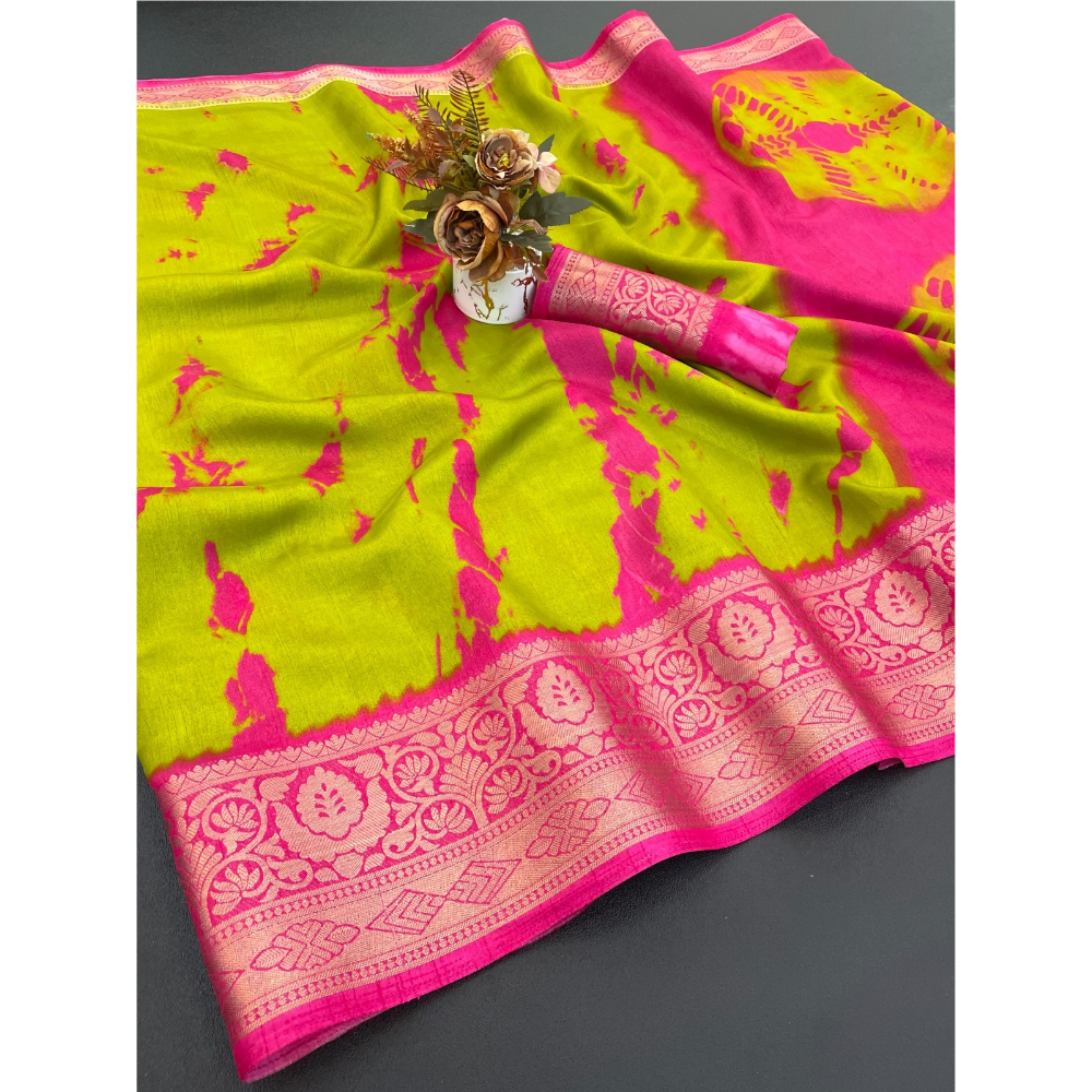 Designer Dola Silk Jacquard Border Saree with Unstitched BP (Pack of 1)