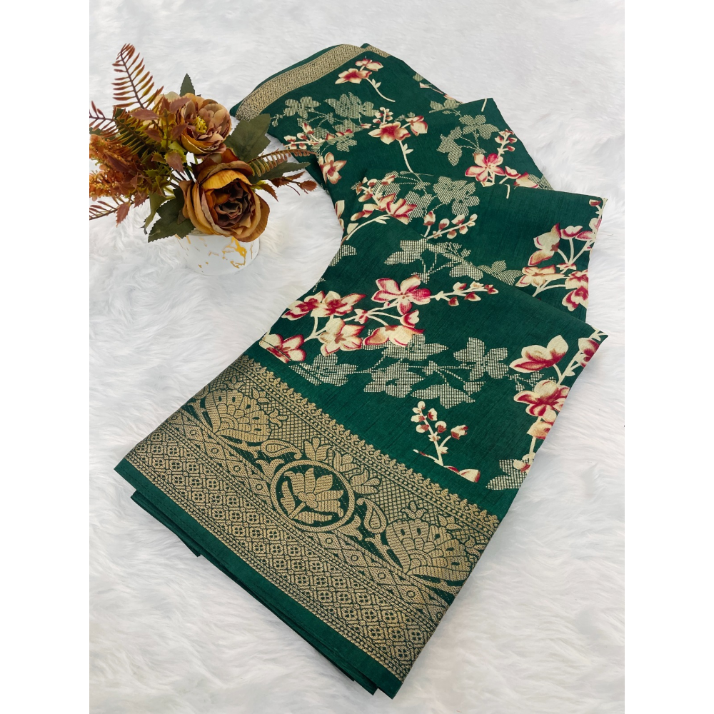 Premium Dola Silk Saree with Designer Pallu & Unstitched BP (Pack of 1)