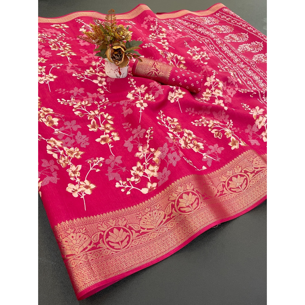 Premium Dola Silk Saree with Designer Pallu & Unstitched BP (Pack of 1)