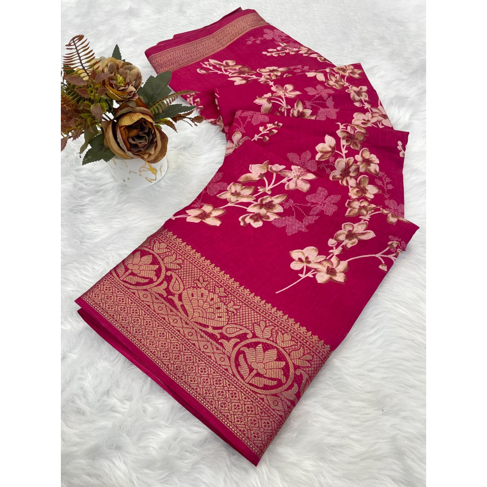 Premium Dola Silk Saree with Designer Pallu & Unstitched BP (Pack of 1)