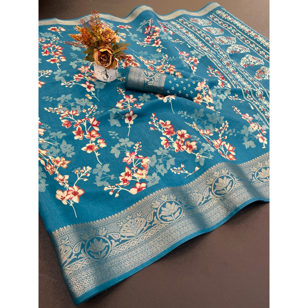 Premium Dola Silk Saree with Designer Pallu & Unstitched BP (Pack of 1)