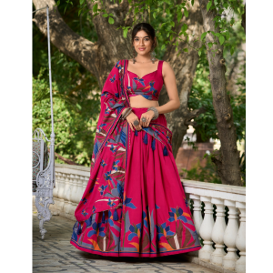 Tusser Silk Lehenga Choli with Intricate Print and Dupatta  Set (Pack of 1)