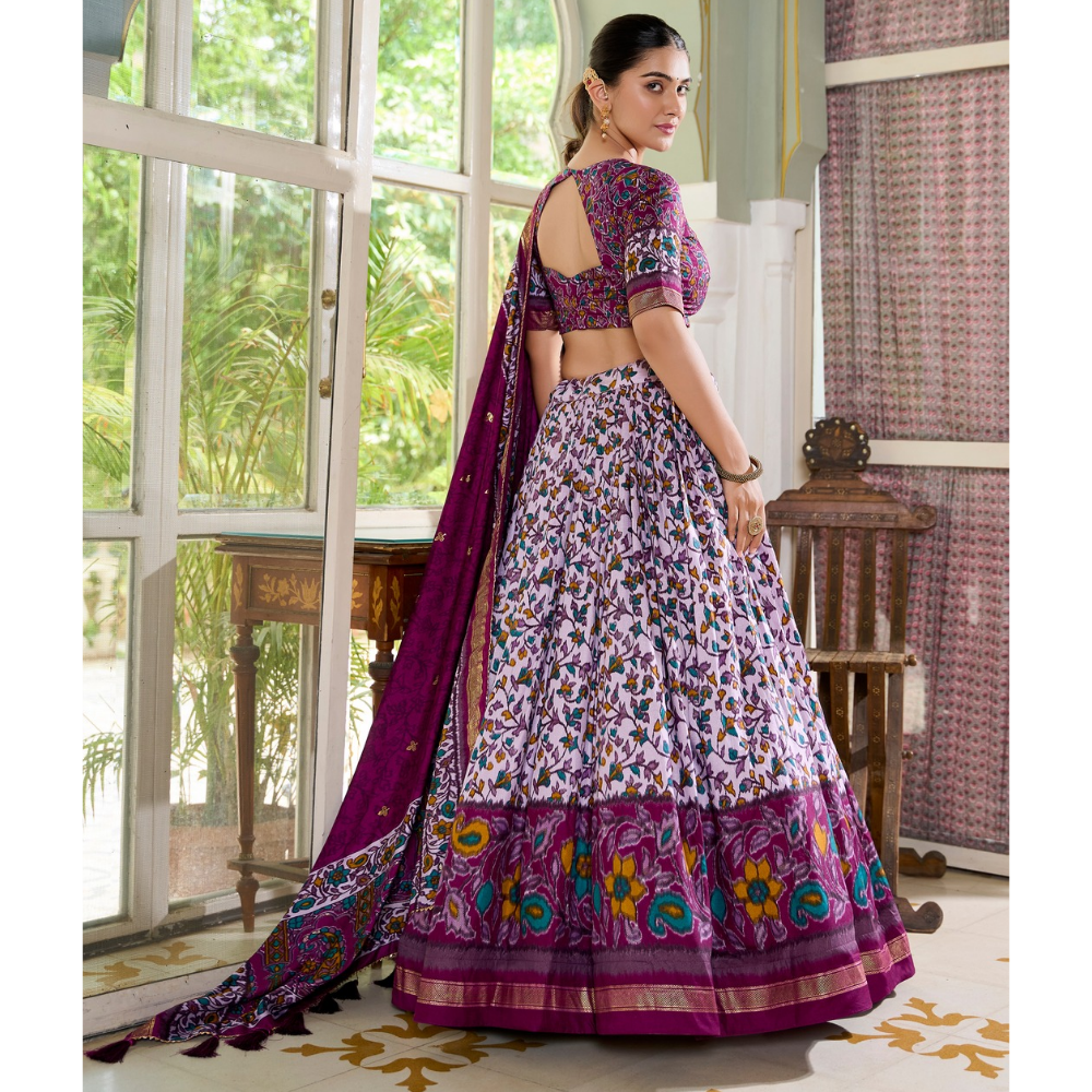 Premium Tusser Silk Lehenga Choli with Floral Print and Dupatta  Set (Pack of 1)