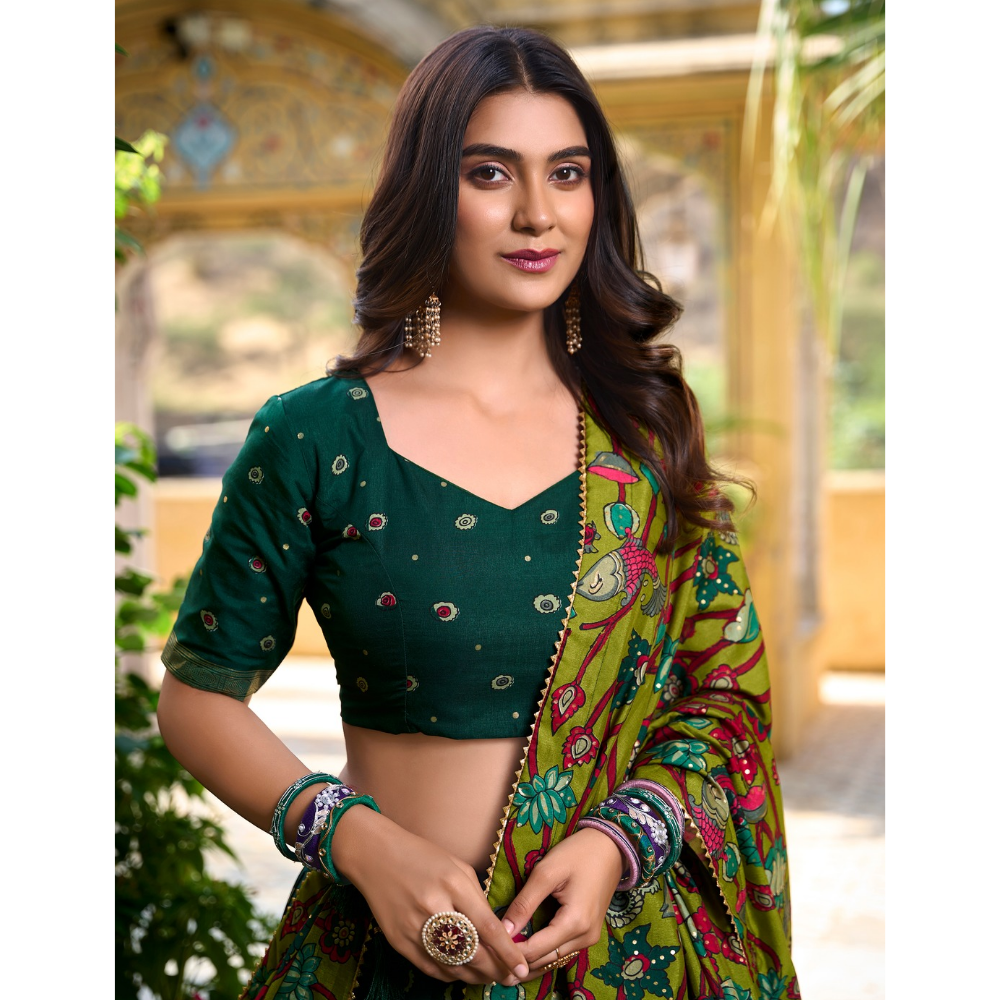 Tussar Silk Kalamkari Print Lehenga Choli Featuring a Sophisticated Foil Work Border for Women (Pack of 1)