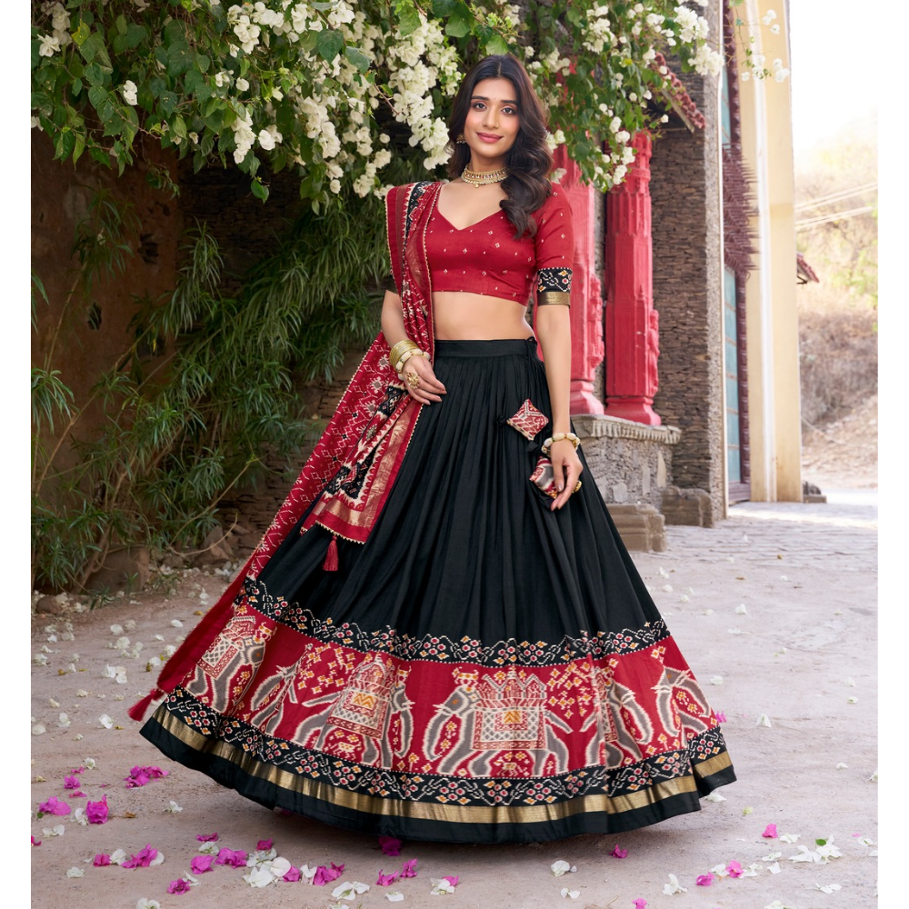 Tussar Silk Kalamkari Print Lehenga Choli with Dupatta Set for Women (Pack of 1)