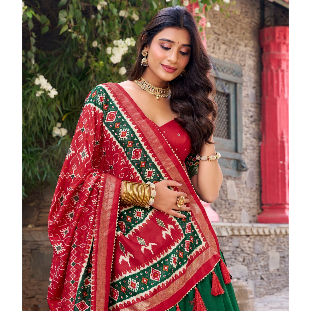 Tussar Silk Kalamkari Print Lehenga Choli with Dupatta Set for Women (Pack of 1)