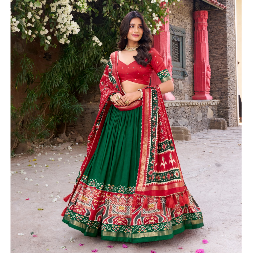 Tussar Silk Kalamkari Print Lehenga Choli with Dupatta Set for Women (Pack of 1)