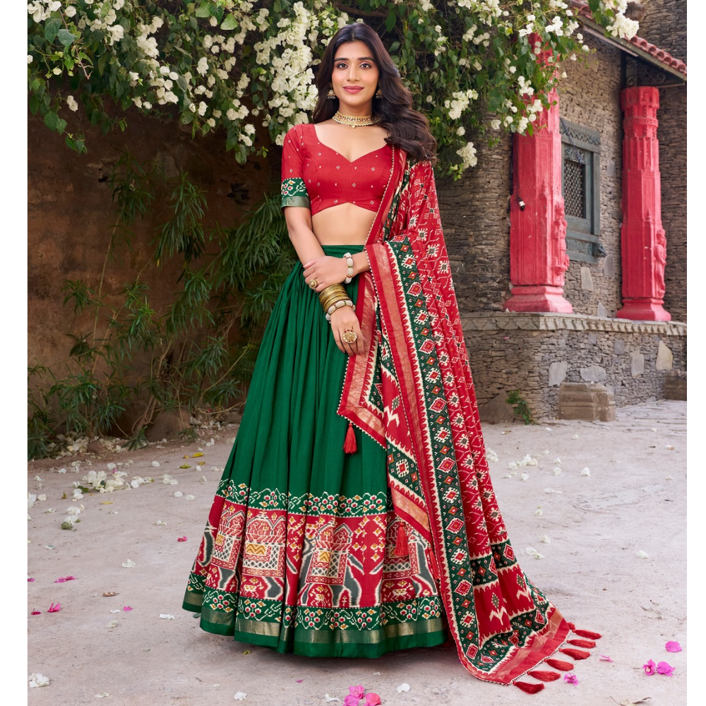 Tussar Silk Kalamkari Print Lehenga Choli with Dupatta Set for Women (Pack of 1)