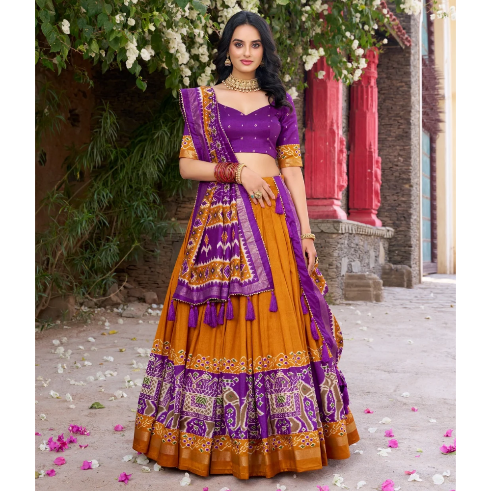 Tussar Silk Kalamkari Print Lehenga Choli with Dupatta Set for Women (Pack of 1)