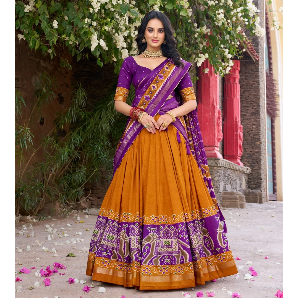 Tussar Silk Kalamkari Print Lehenga Choli with Dupatta Set for Women (Pack of 1)