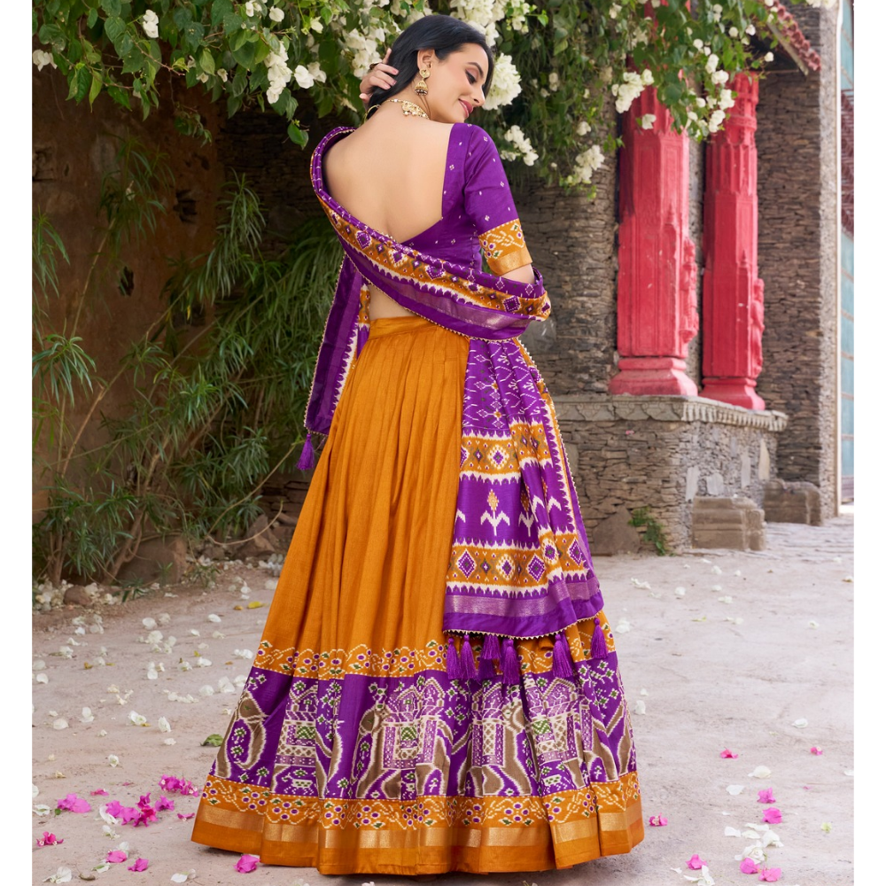 Tussar Silk Kalamkari Print Lehenga Choli with Dupatta Set for Women (Pack of 1)