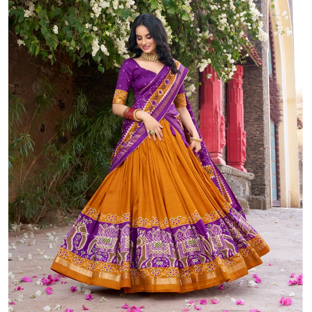 Tussar Silk Kalamkari Print Lehenga Choli with Dupatta Set for Women (Pack of 1)