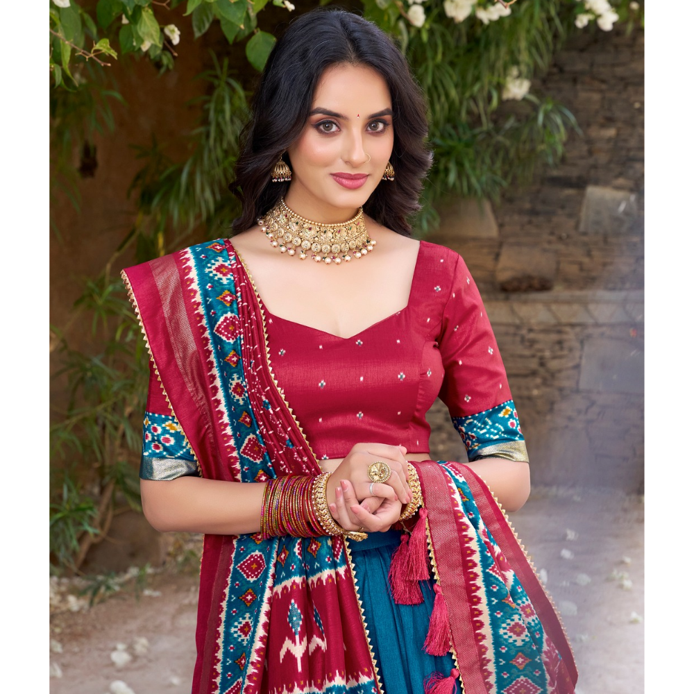 Tussar Silk Kalamkari Print Lehenga Choli with Dupatta Set for Women (Pack of 1)