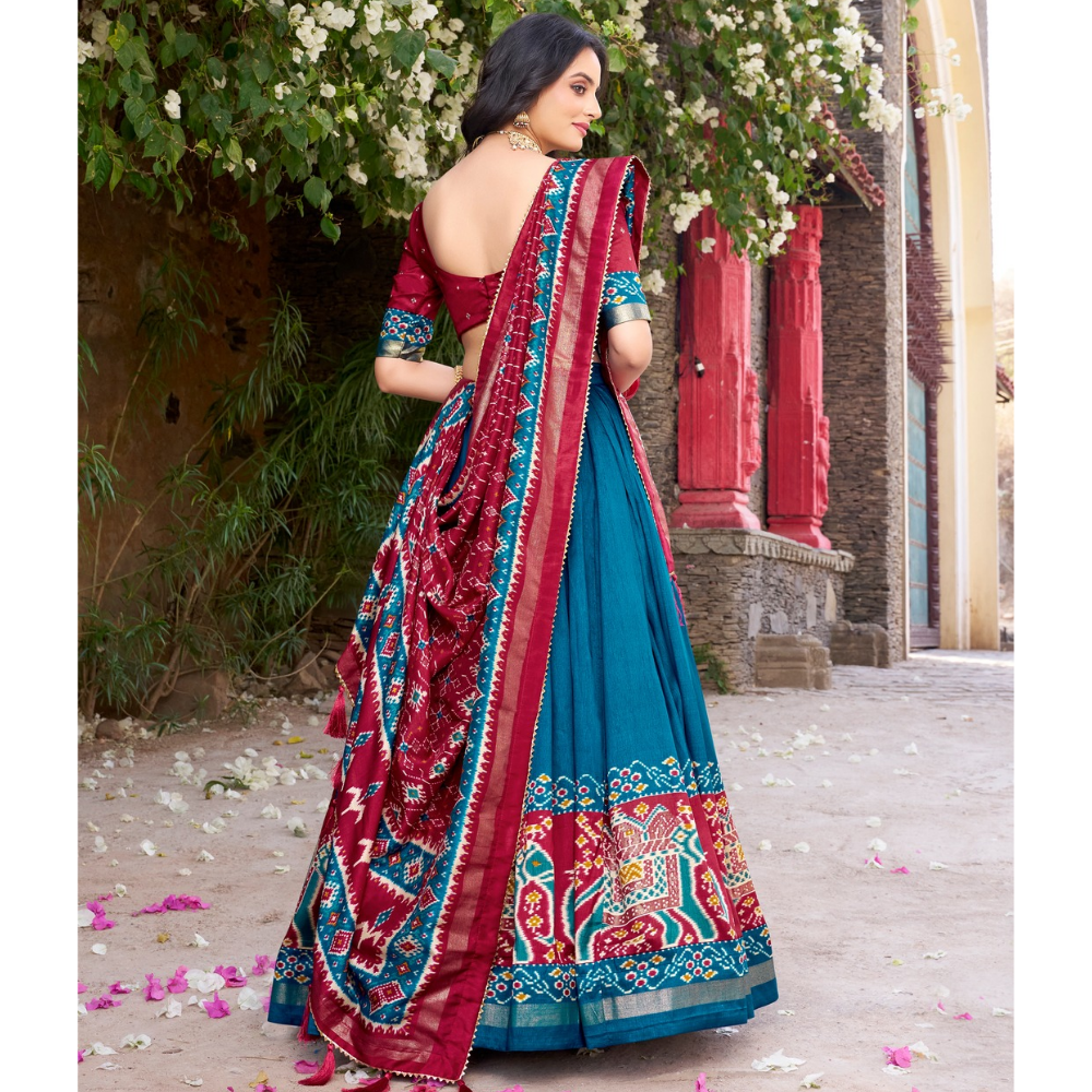 Tussar Silk Kalamkari Print Lehenga Choli with Dupatta Set for Women (Pack of 1)