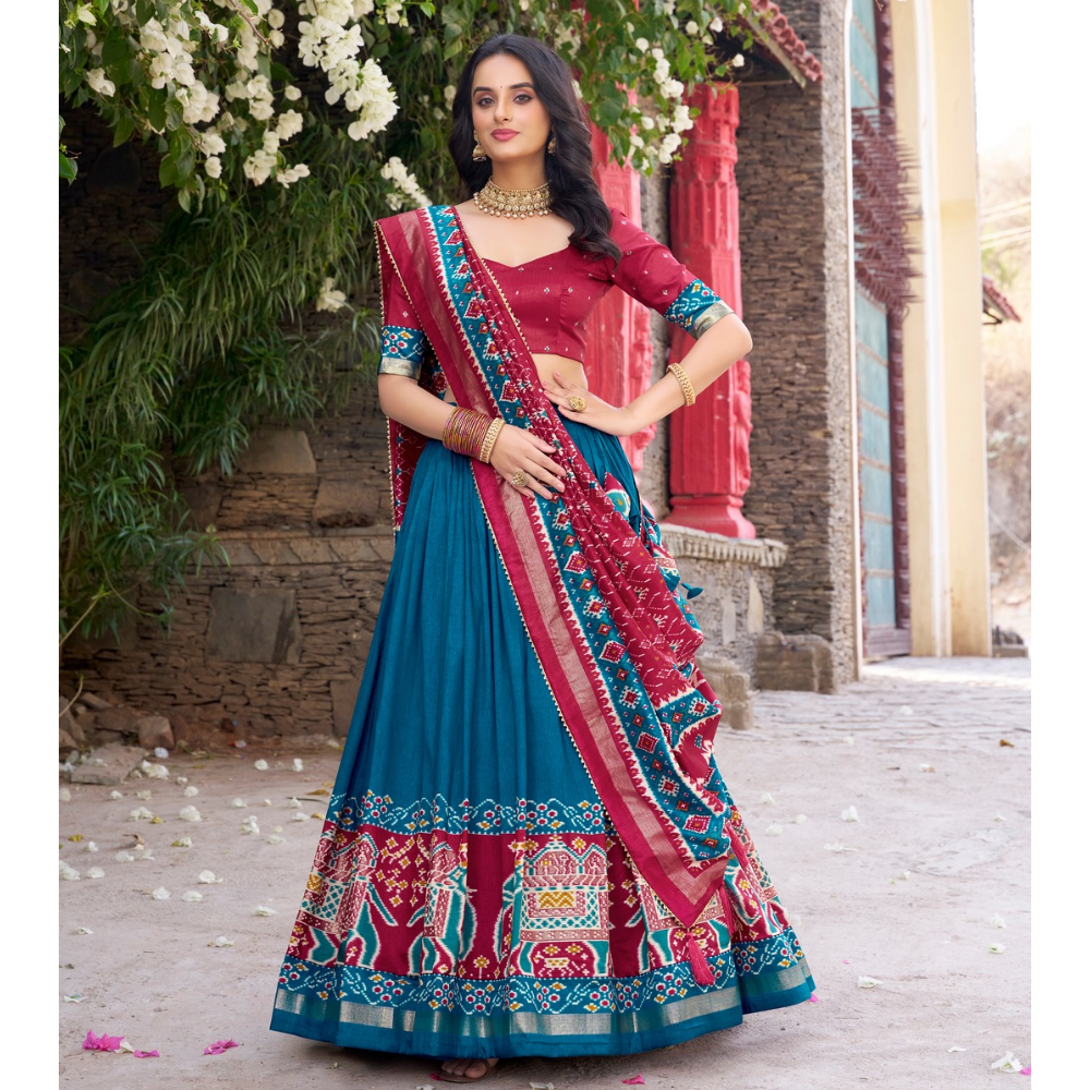 Tussar Silk Kalamkari Print Lehenga Choli with Dupatta Set for Women (Pack of 1)