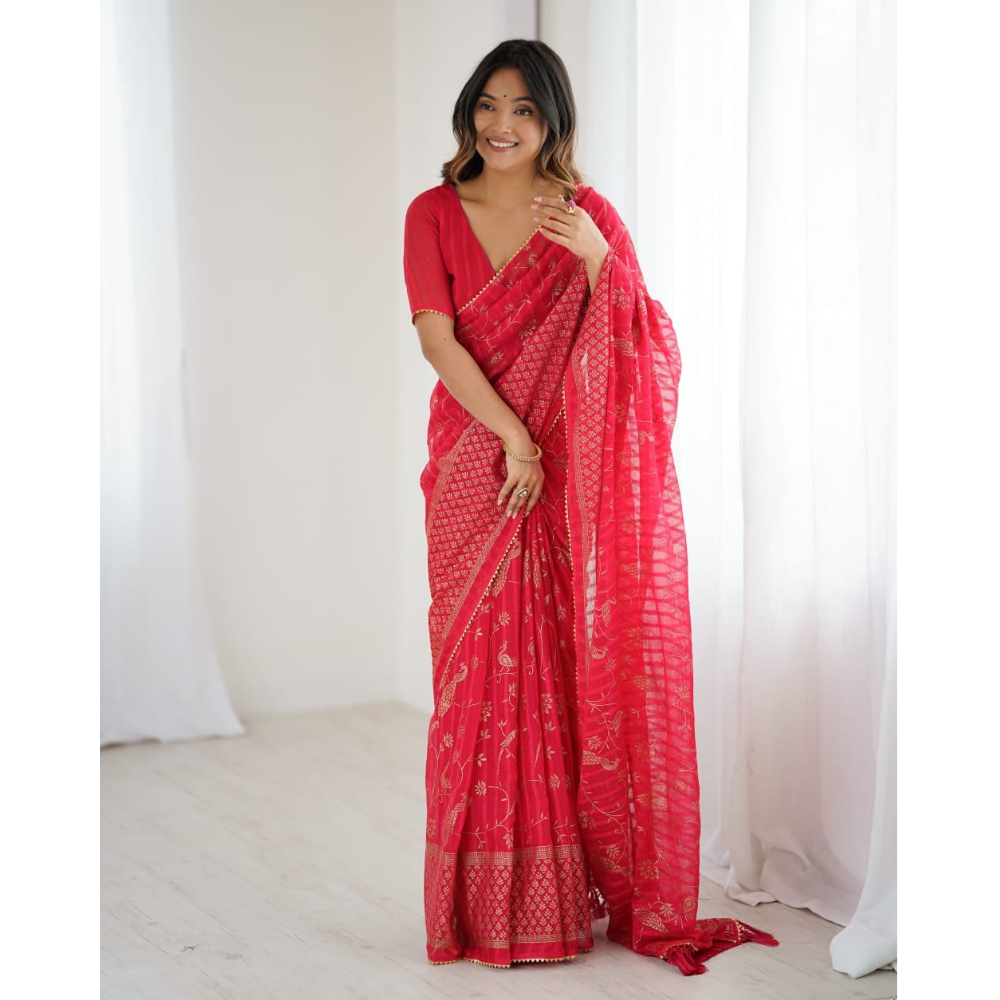 Women's Fancy Folish Print Georgette Saree with Unstitched BP (Pack of 1)