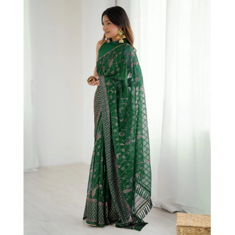 Women's Fancy Folish Print Georgette Saree with Unstitched BP (Pack of 1)