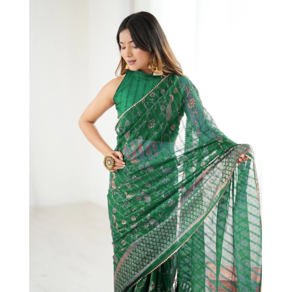 Women's Fancy Folish Print Georgette Saree with Unstitched BP (Pack of 1)