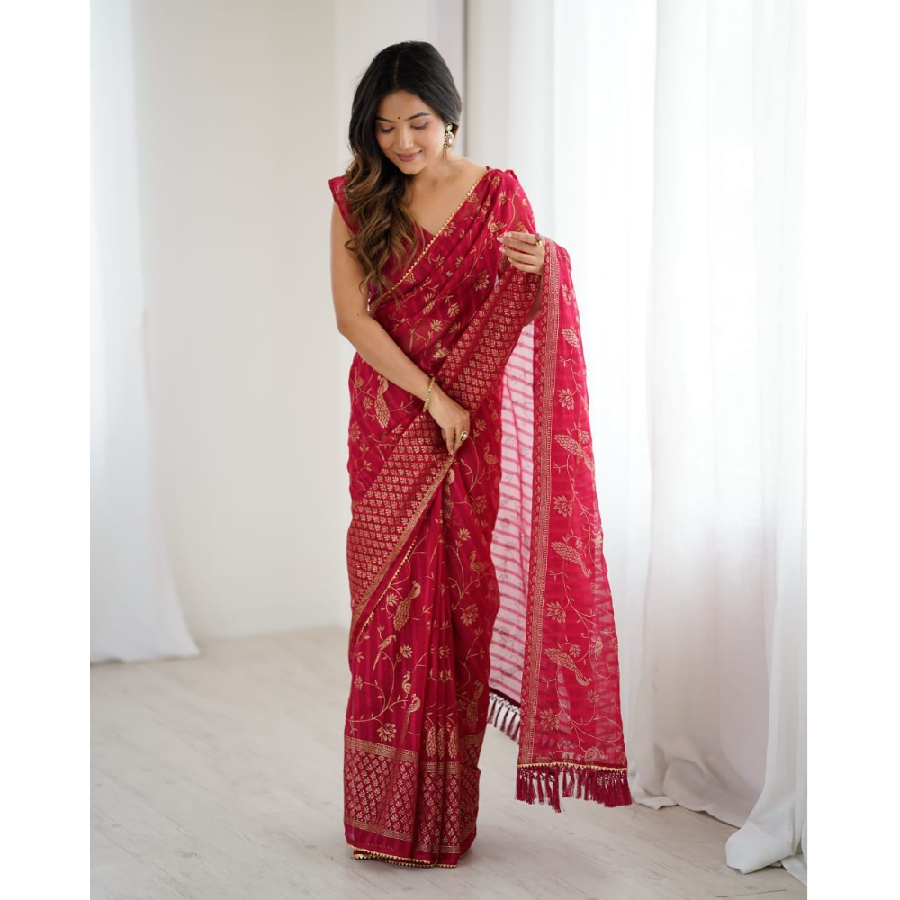 Women's Fancy Folish Print Georgette Saree with Unstitched BP (Pack of 1)