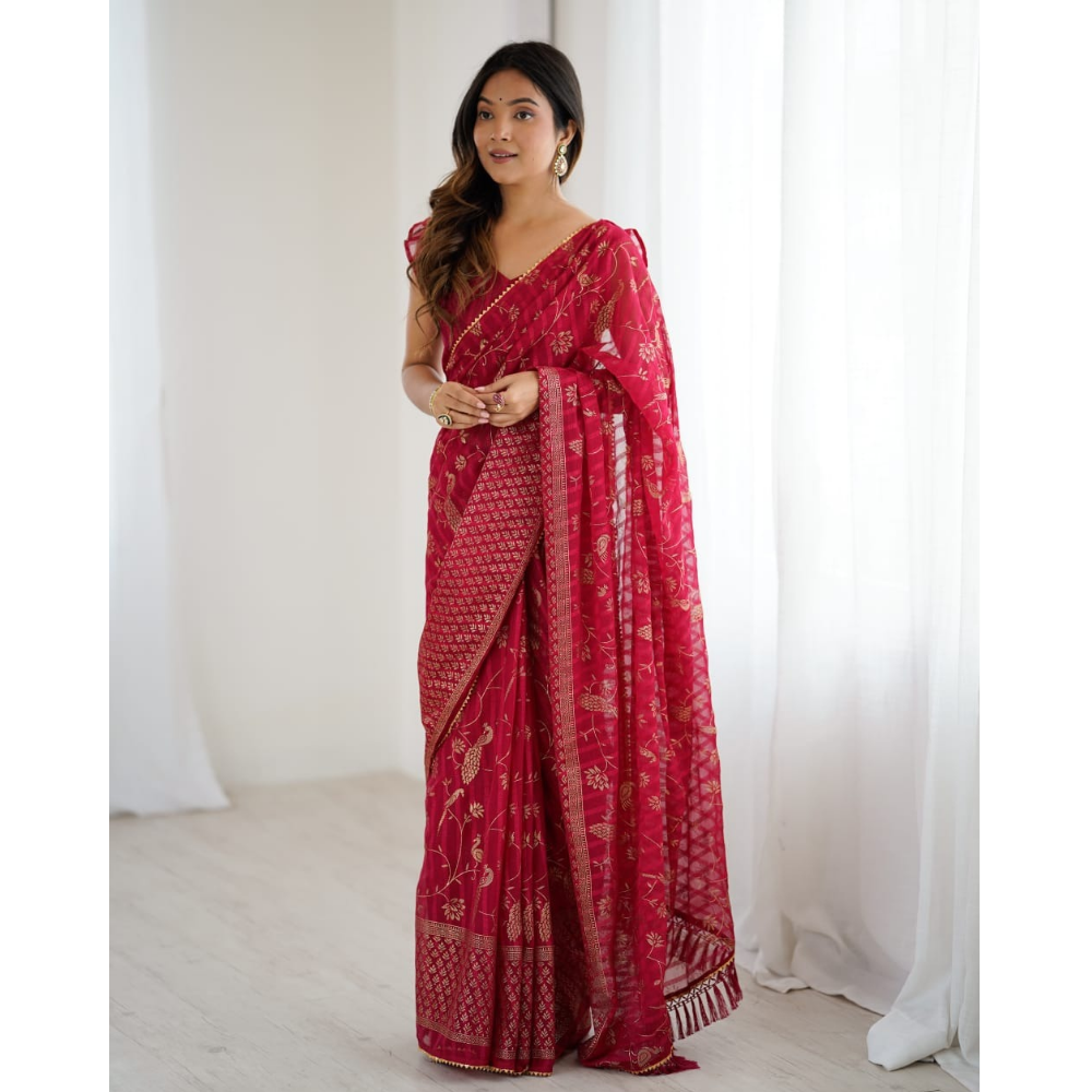 Women's Fancy Folish Print Georgette Saree with Unstitched BP (Pack of 1)