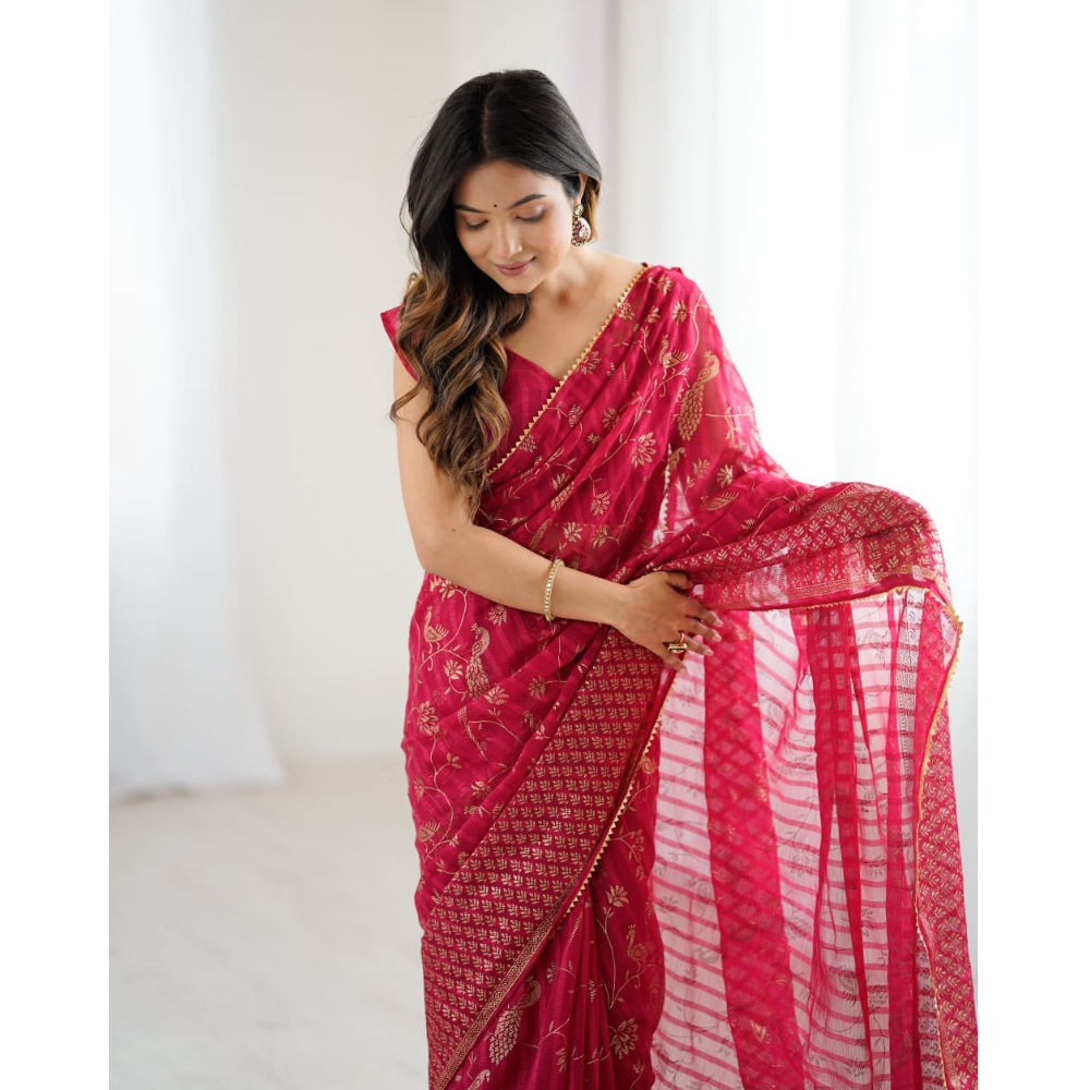 Women's Fancy Folish Print Georgette Saree with Unstitched BP (Pack of 1)