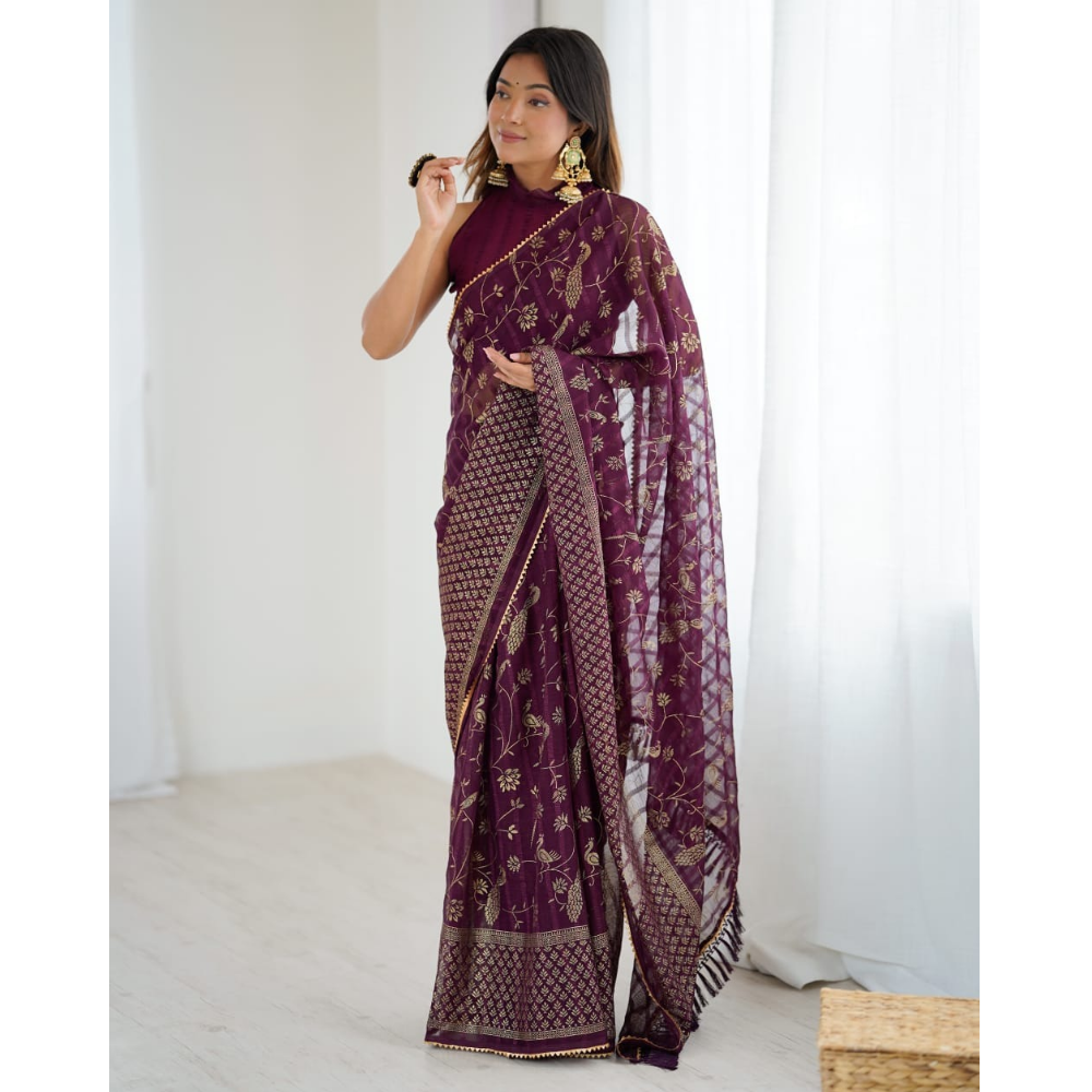 Women's Fancy Folish Print Georgette Saree with Unstitched BP (Pack of 1)