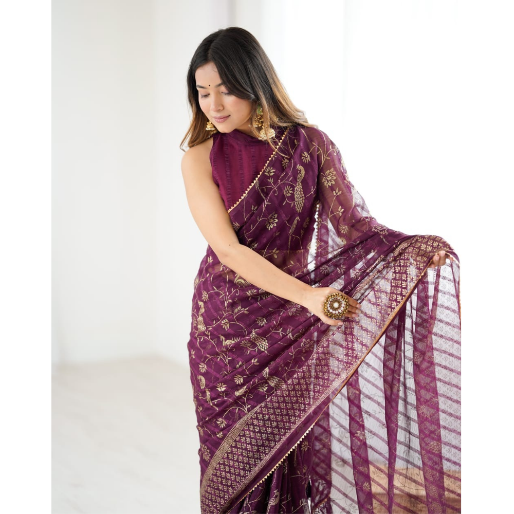 Women's Fancy Folish Print Georgette Saree with Unstitched BP (Pack of 1)