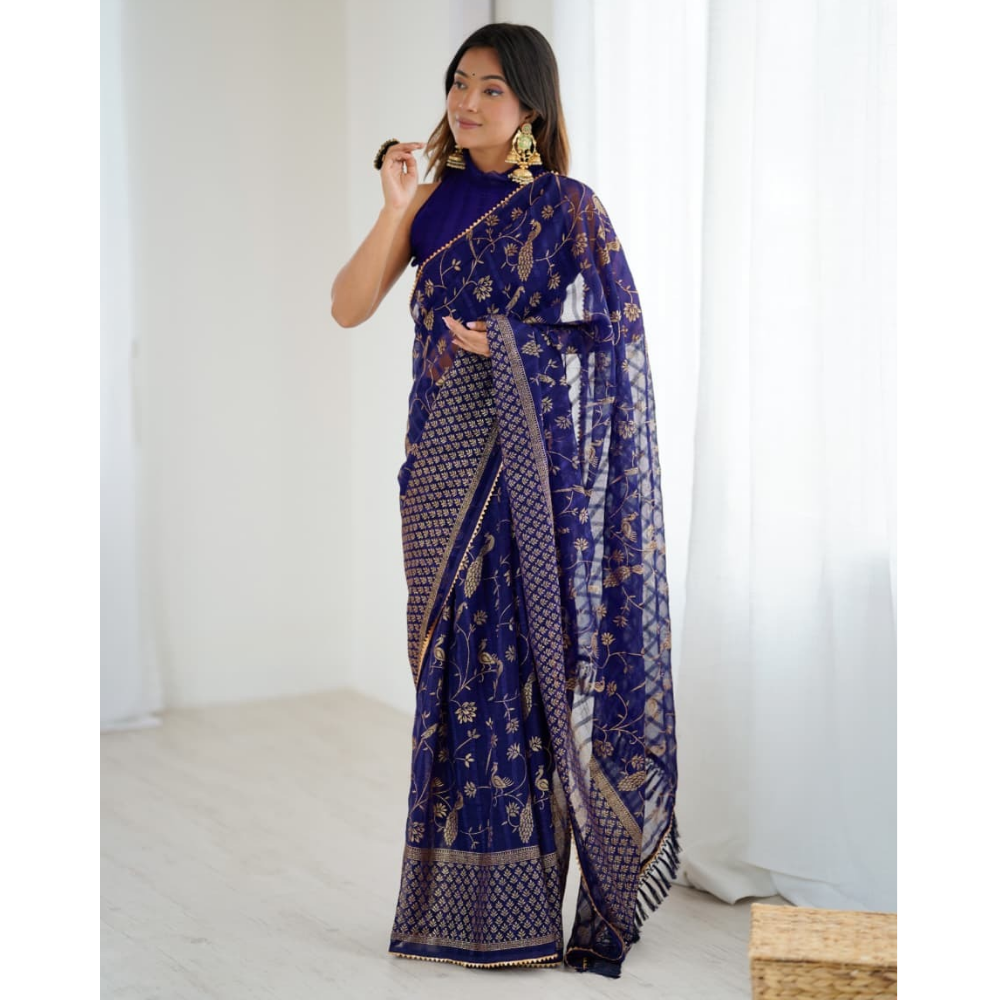 Women's Fancy Folish Print Georgette Saree with Unstitched BP (Pack of 1)